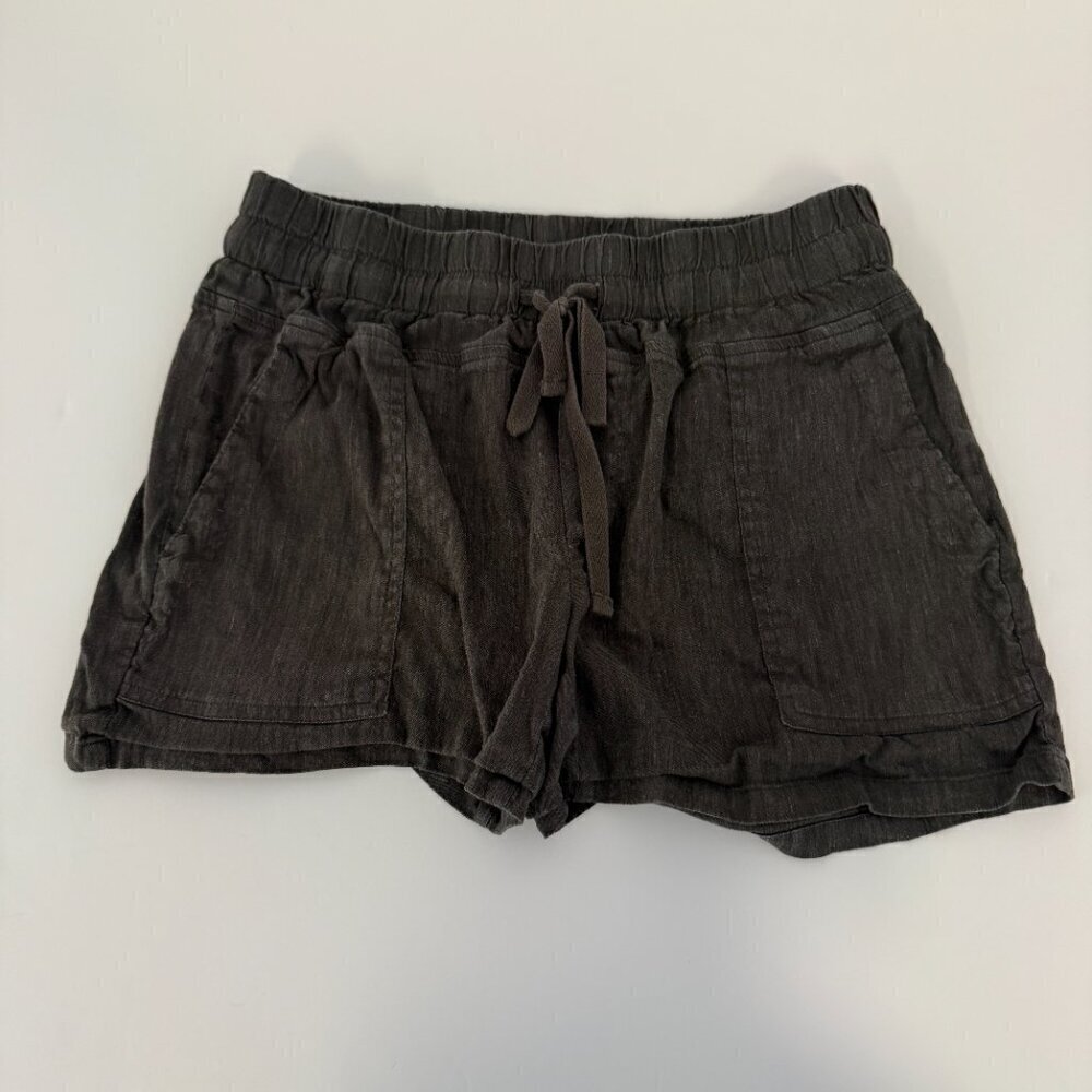 Kut from the Kloth Dark Brown Gray Christina Smocked Band Linen Shorts - Picture 2 of 5